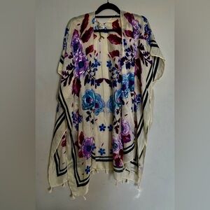 Woven Heart flower print kimono. One size. Bright colors. NWT